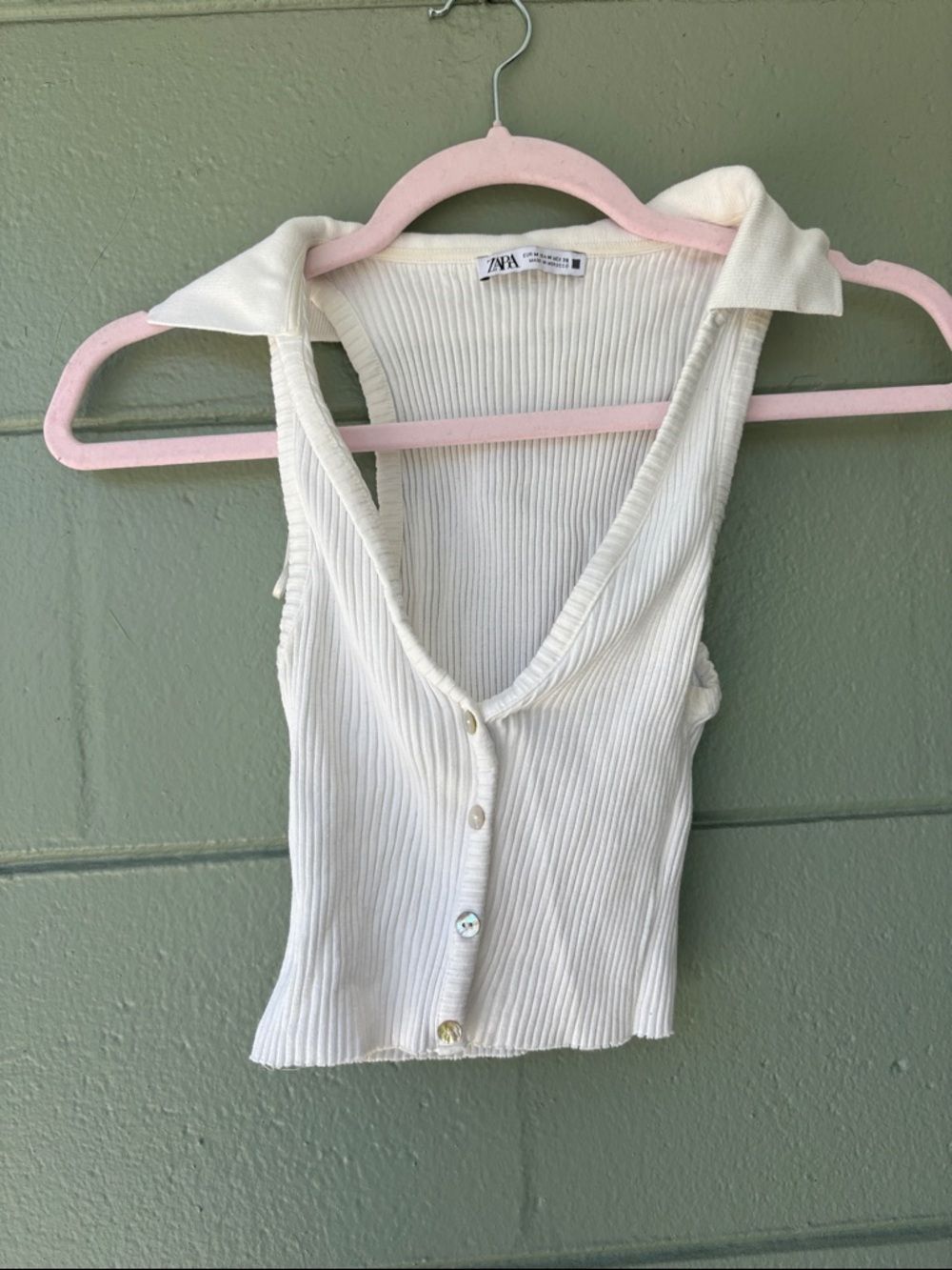 Zara Cream Ribbed Button-Front Camisole